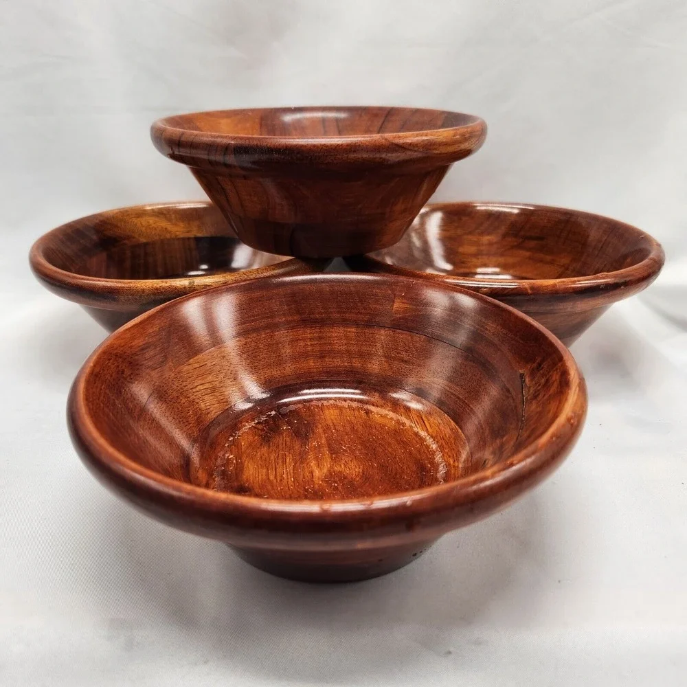Segmented Walnut Wood FOUR Piece Salad Bowl set‎